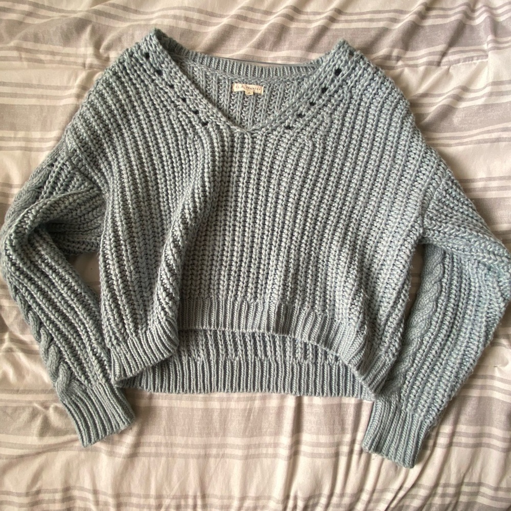 knit baby blue sweater